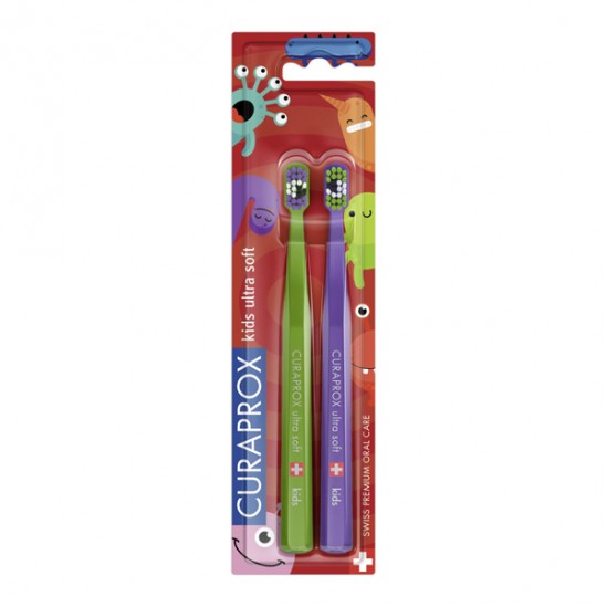 Curaprox Brosse à dents kids ultra soft duo little bacteria