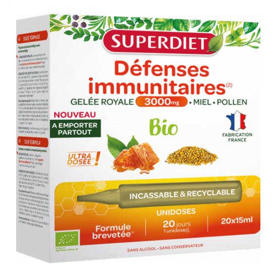 Super Diet gelée royale 3000mg miel pollen bio 20 unidoses