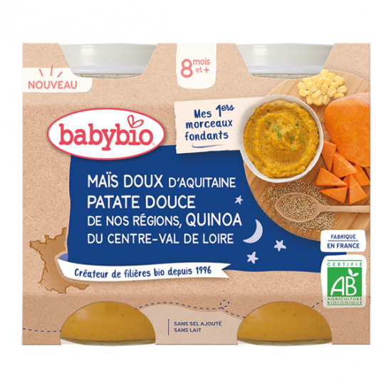 Babybio maïs doux d'aquitaine patate douce quinoa 2 x 200gr