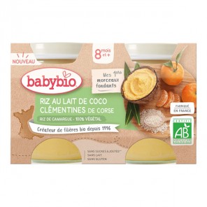 Babybio riz au lait de coco clémentines de Corse dès 8 mois 2x130gr