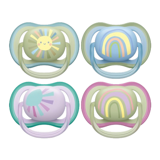 Avent Ultra Air 2 sucettes orthodontiques 0-6 mois modèle : Soleil et Arc-en-Ciel